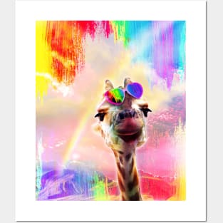 Rainbow Giraffe Wearing Love Heart Glasses Posters and Art